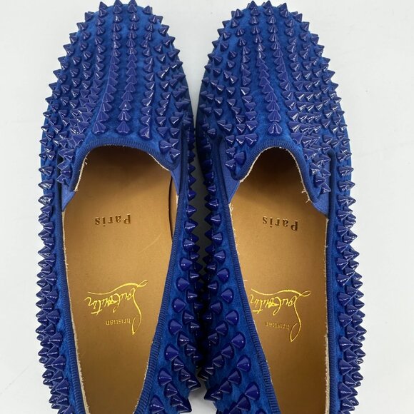 Louboutin Blue Suede Roller Boat Spiked Flats - Size 39 - Picture 8 of 12